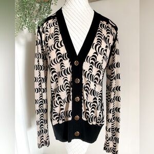 Tory Burch Women's Black Cream Simon  Merino Wool Knit Cardigan Sweater Size S.